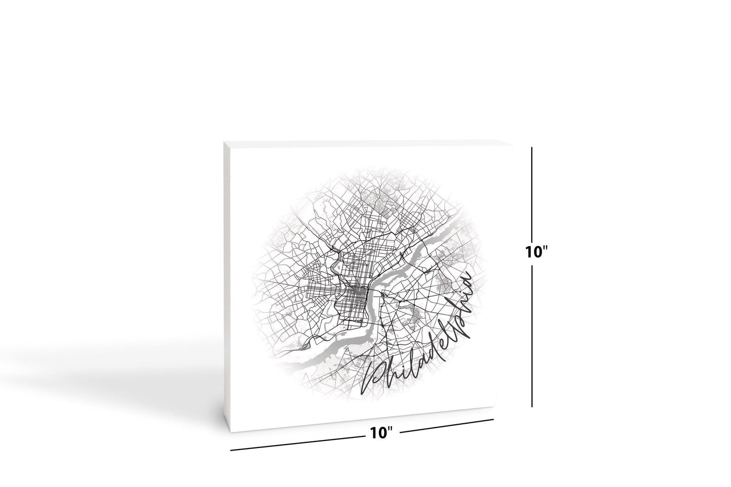 Minimalistic B&W Pennsylvania Philadelphia Circle Map | Wood Block | Eaches | Min 2