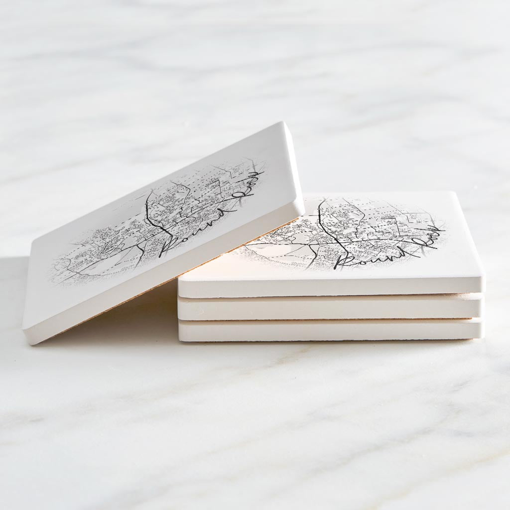 Minimalistic B&W Texas Round Rock Circle Map| Absorbent Coasters | Set of 4 | Min 2