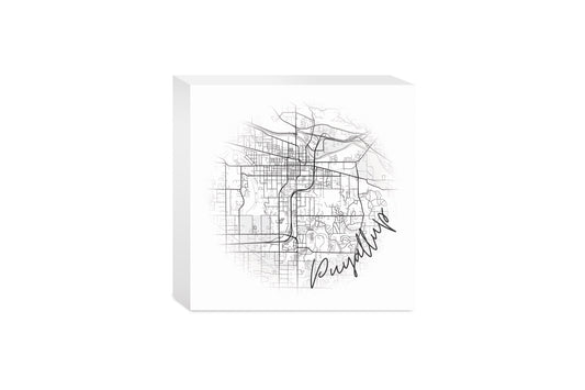 Minimalistic B&W Washington Puyallup Circle Map | Wood Block | Eaches | Min 4