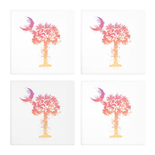 South Carolina Pink Water Color Palm Trees On White| Absorbent Coasters | Set of 4 | Min 2