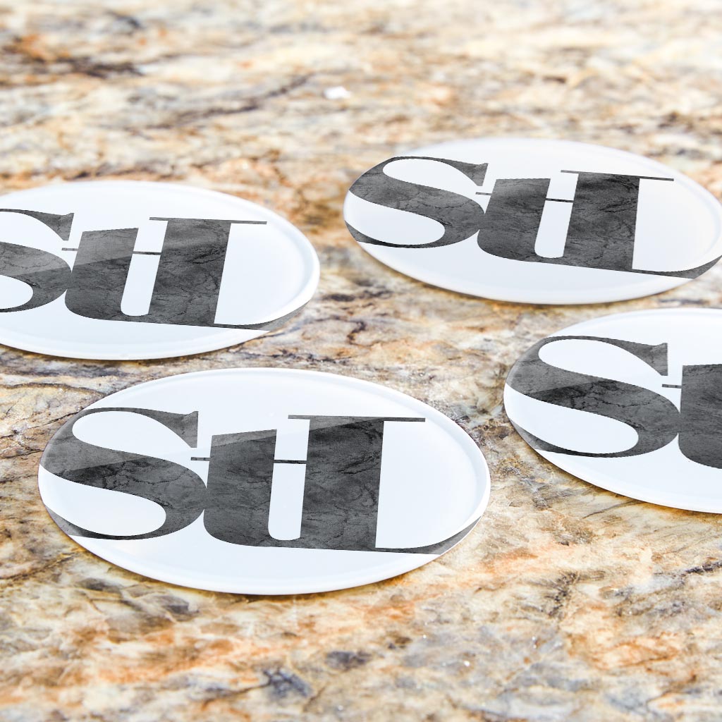 Minimalist B&W Missouri St Louis White Initials | Hi-Def Glass Coasters | Set of 4 | Min 2