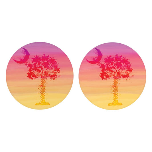 South Carolina Pink Water Color Palm Trees | Absorbent Car Coasters | Set of 2 | Min 4