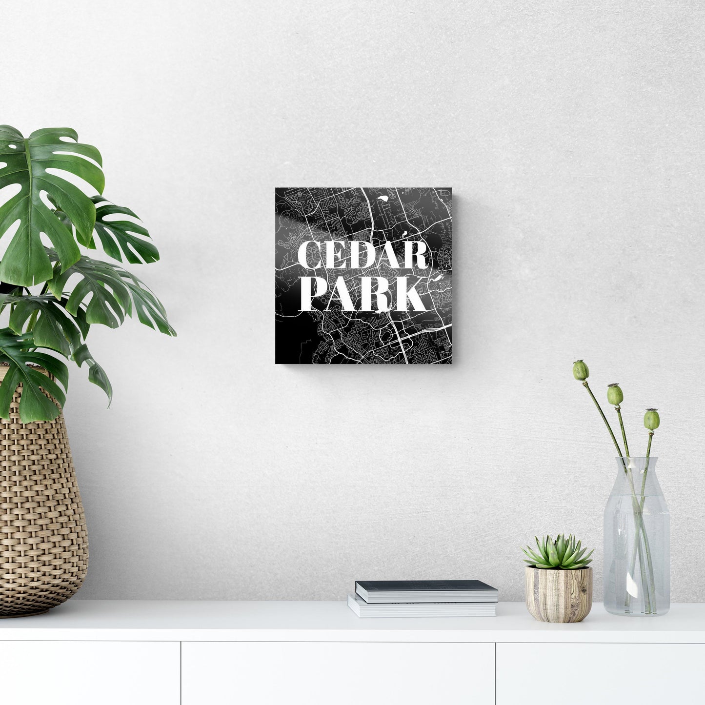Minimalistic B&W Texas Cedar Park Map | Hi-Def Glass Art | Eaches | Min 1