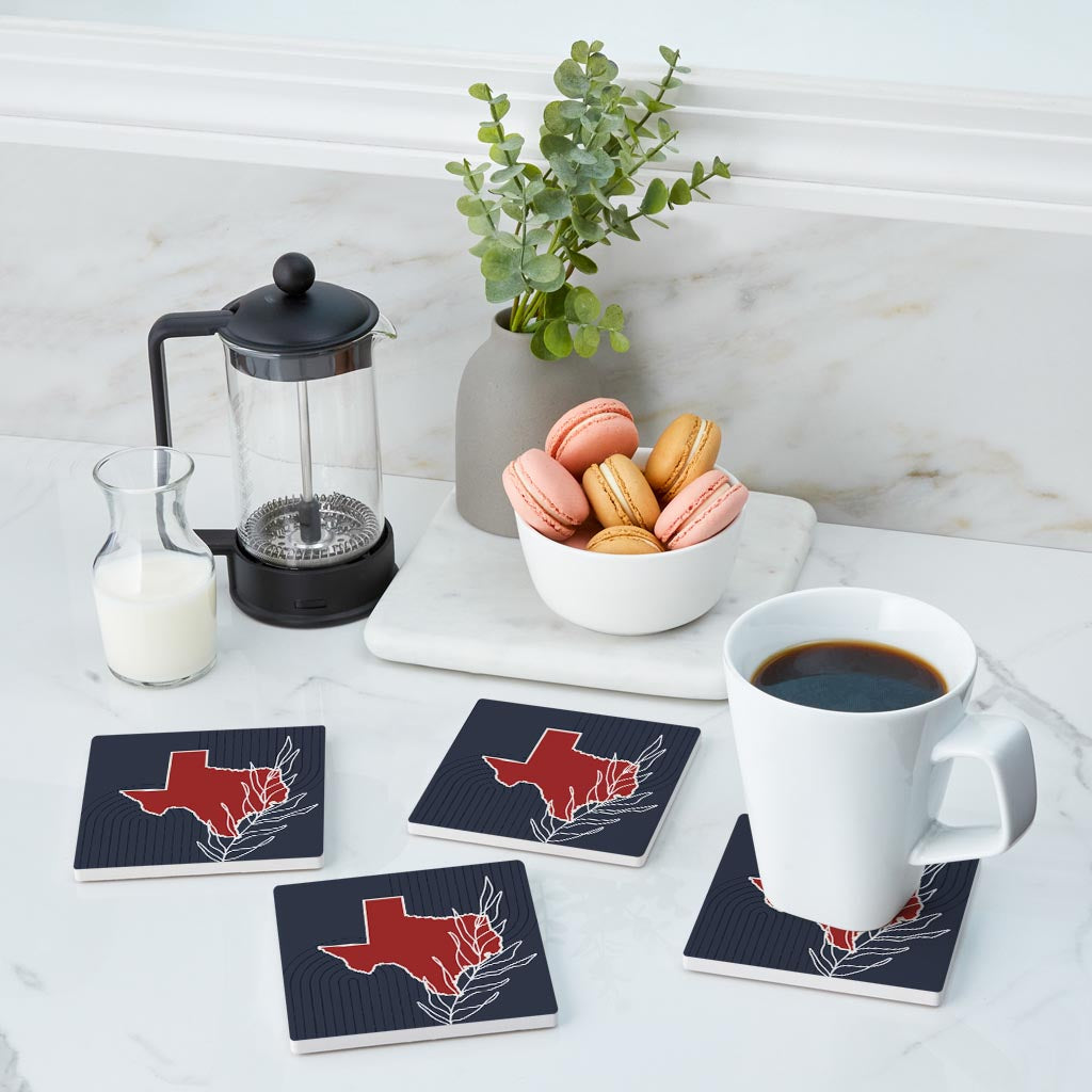 Modern Minimalist Texas Colors Shape Leaf| Absorbent Coasters | Set of 4 | Min 2