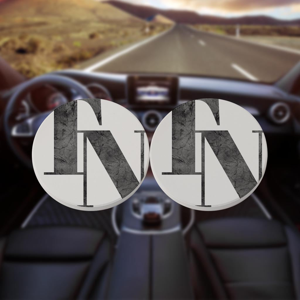 Minimalist B&W Tennessee White Initials | Absorbent Car Coasters | Set of 2 | Min 4