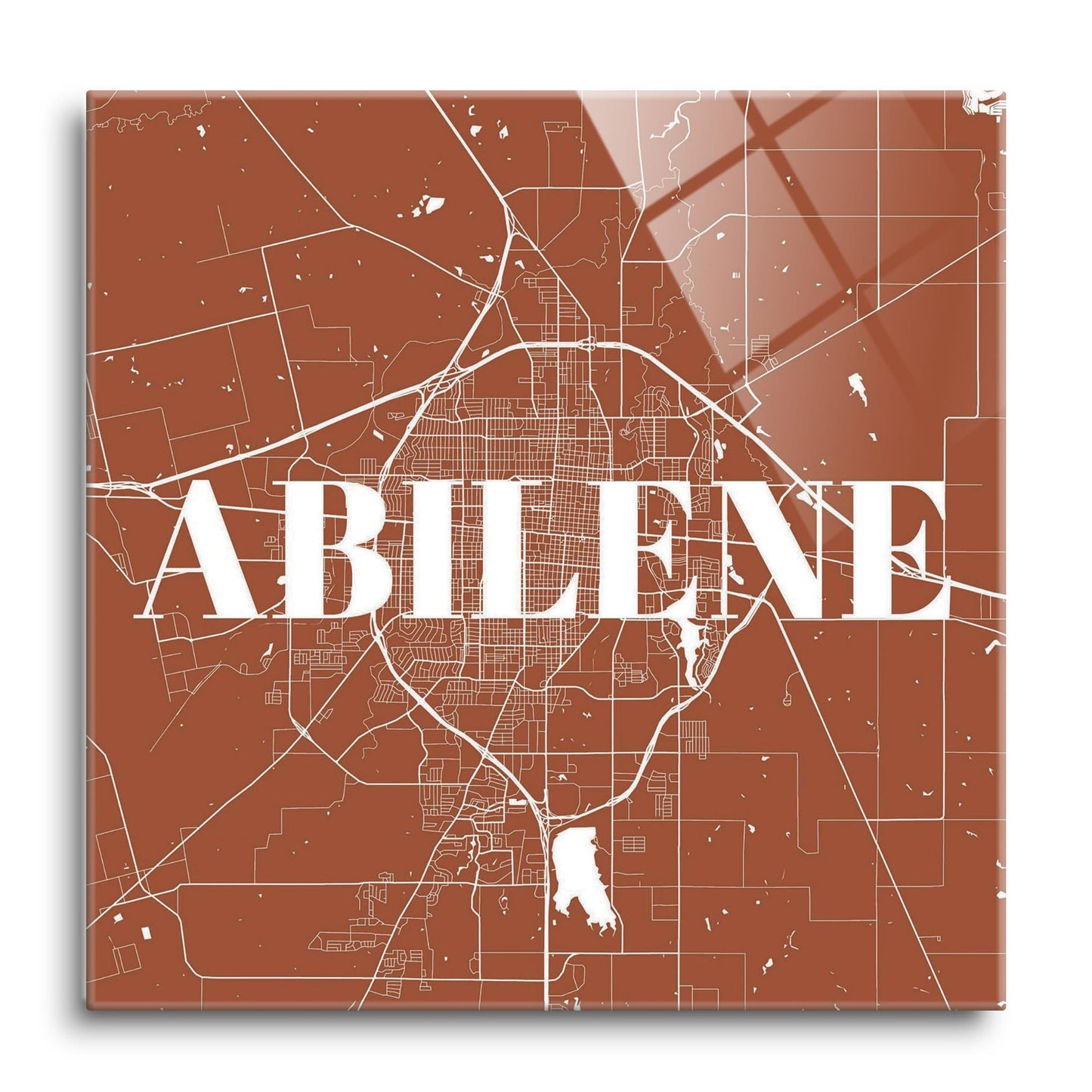 Modern Minimalist Texas Abilene Map| Hi-Def Glass Art | Eaches | Min 1