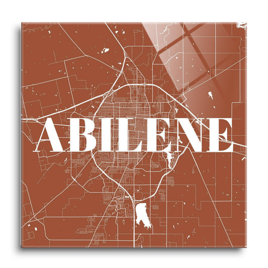 Modern Minimalist Texas Abilene Map| Hi-Def Glass Art | Eaches | Min 1