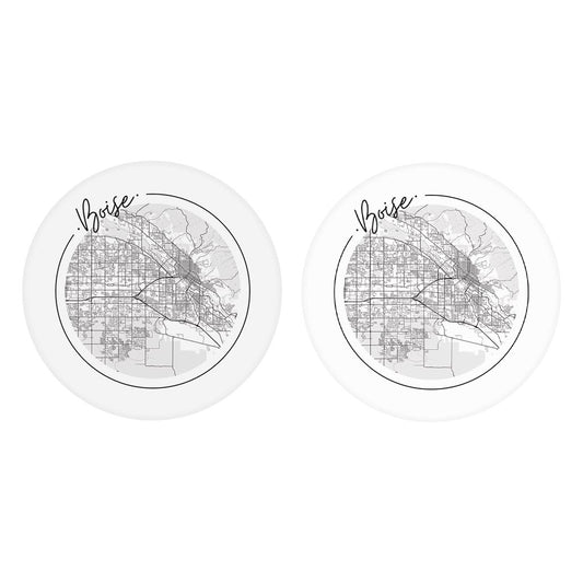 Minimalist B&W Idaho Boise Circle Map| Absorbent Car Coasters | Set of 2 | Min 4