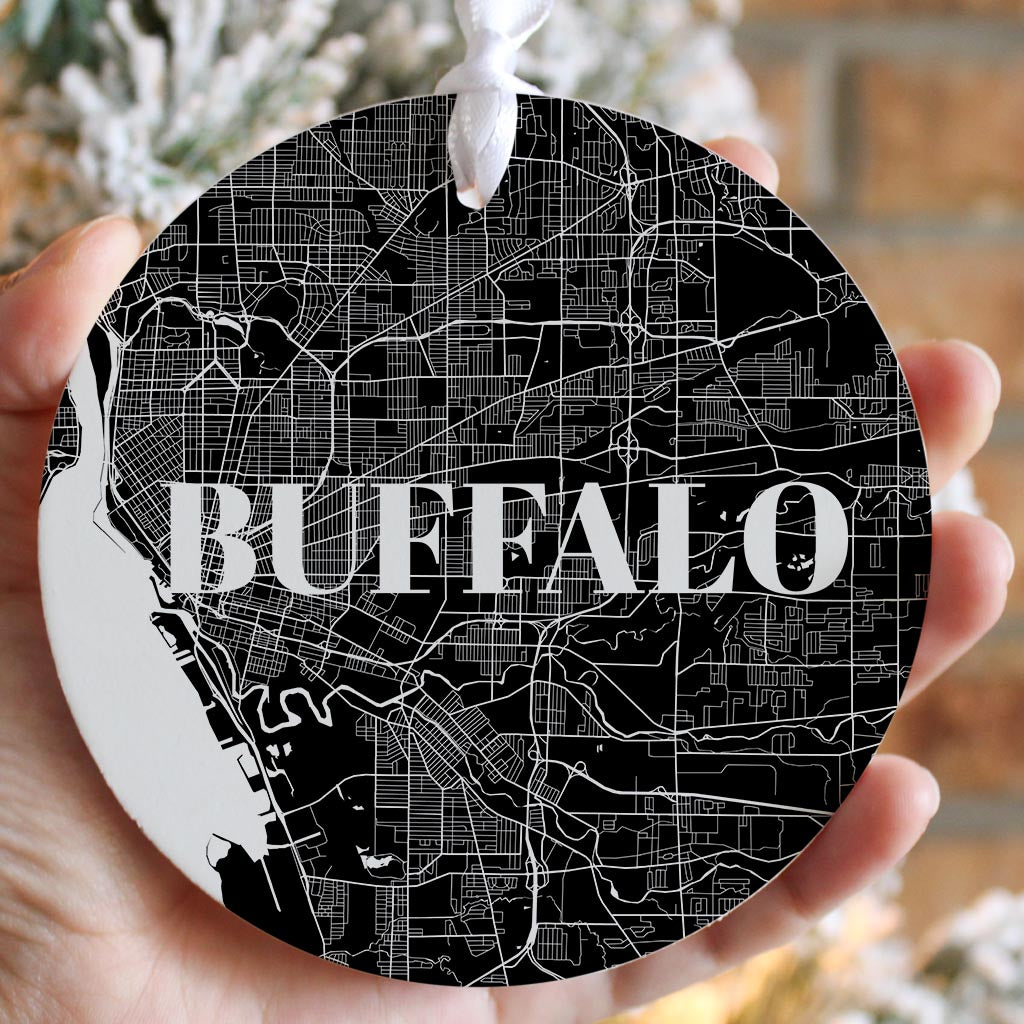 Minimalistic B&W New York Buffalo Map | Wood Ornament | Eaches | Min 6