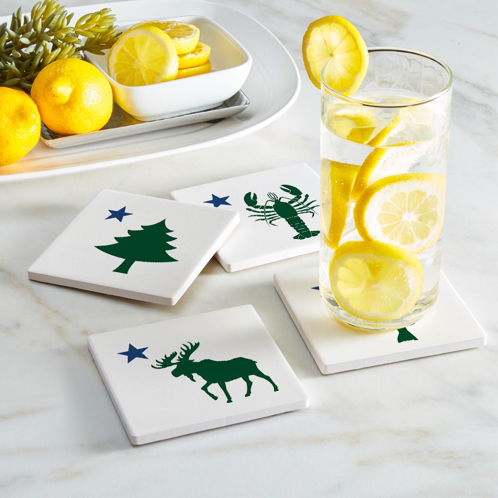 New England Star With Icons | Absorbent Coasters | Set of 4 | Min 2