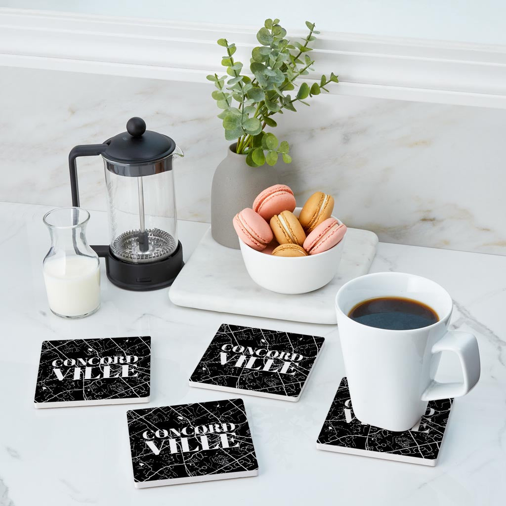 Minimalistic B&W Pennsylvania Concordville Map | Absorbent Coasters | Set of 4 | Min 2