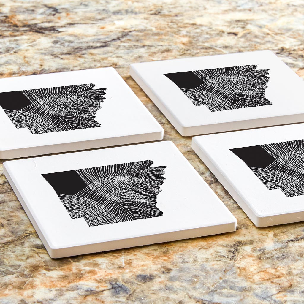 B&W Minimalist Arkansas Fluid Lines | Absorbent Coasters | Set of 4 | Min 2