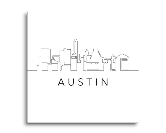 Minimalist B&W Texas Austin Skyline | Hi-Def Glass Art | Eaches | Min 2