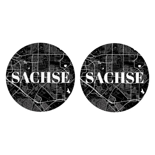 Minimalistic B&W Texas Sachse Map | Absorbent Car Coasters | Set of 2 | Min 4