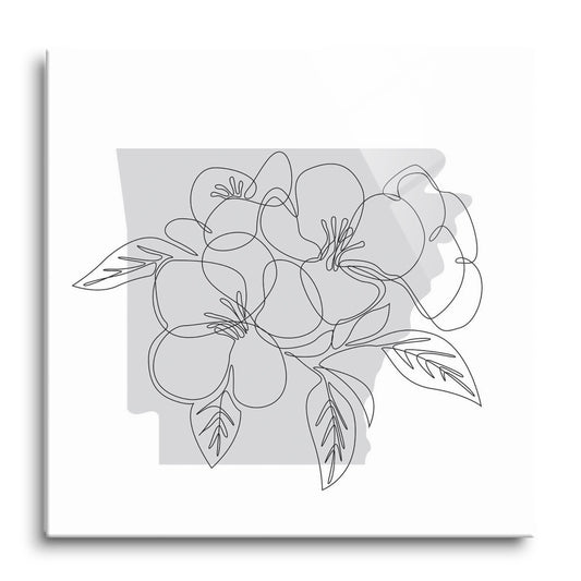 B&W Minimalist Arkansas Single Line Apple Blossoms | Hi-Def Glass Art | Eaches | Min 1
