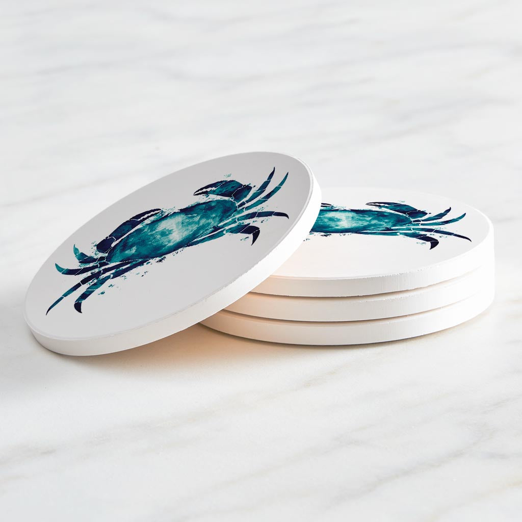 New England Water Color Crab | Absorbent Coasters | Set of 4 | Min 2