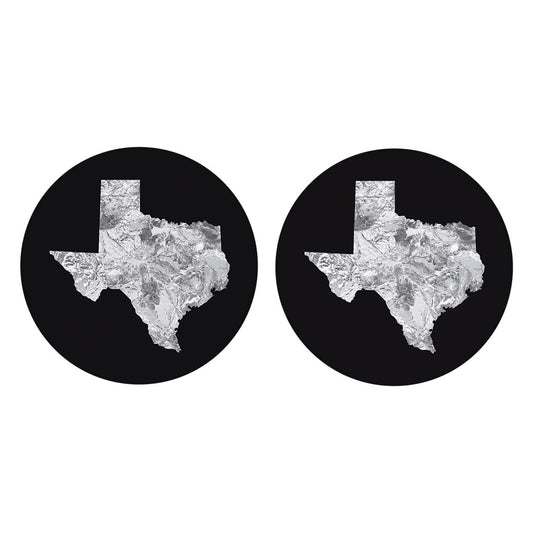 Minimalistic B&W Texas Metal State Shape | Absorbent Car Coasters | Set of 2 | Min 4