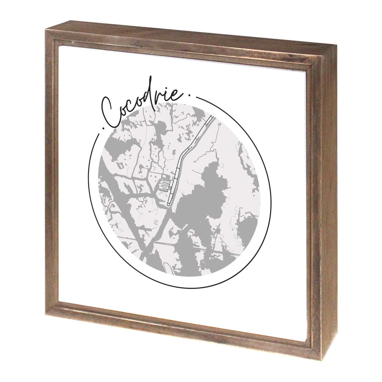 Minimalist B&W Louisiana Cocodrie Circle Map | Wood Sign | Eaches | Min 1