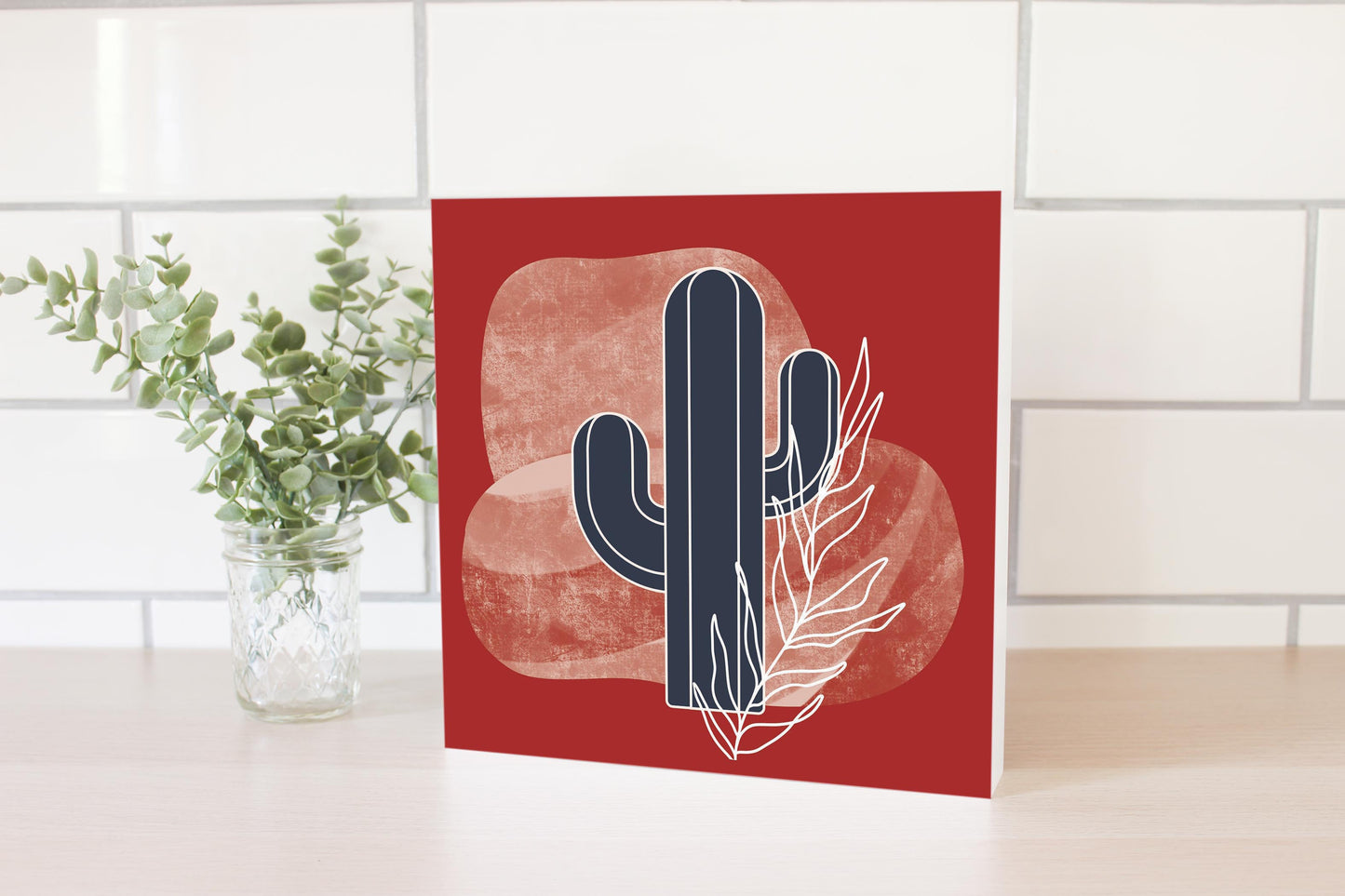 Modern Minimalist Texas Colors Cactus | Wood Block | Eaches | Min 2