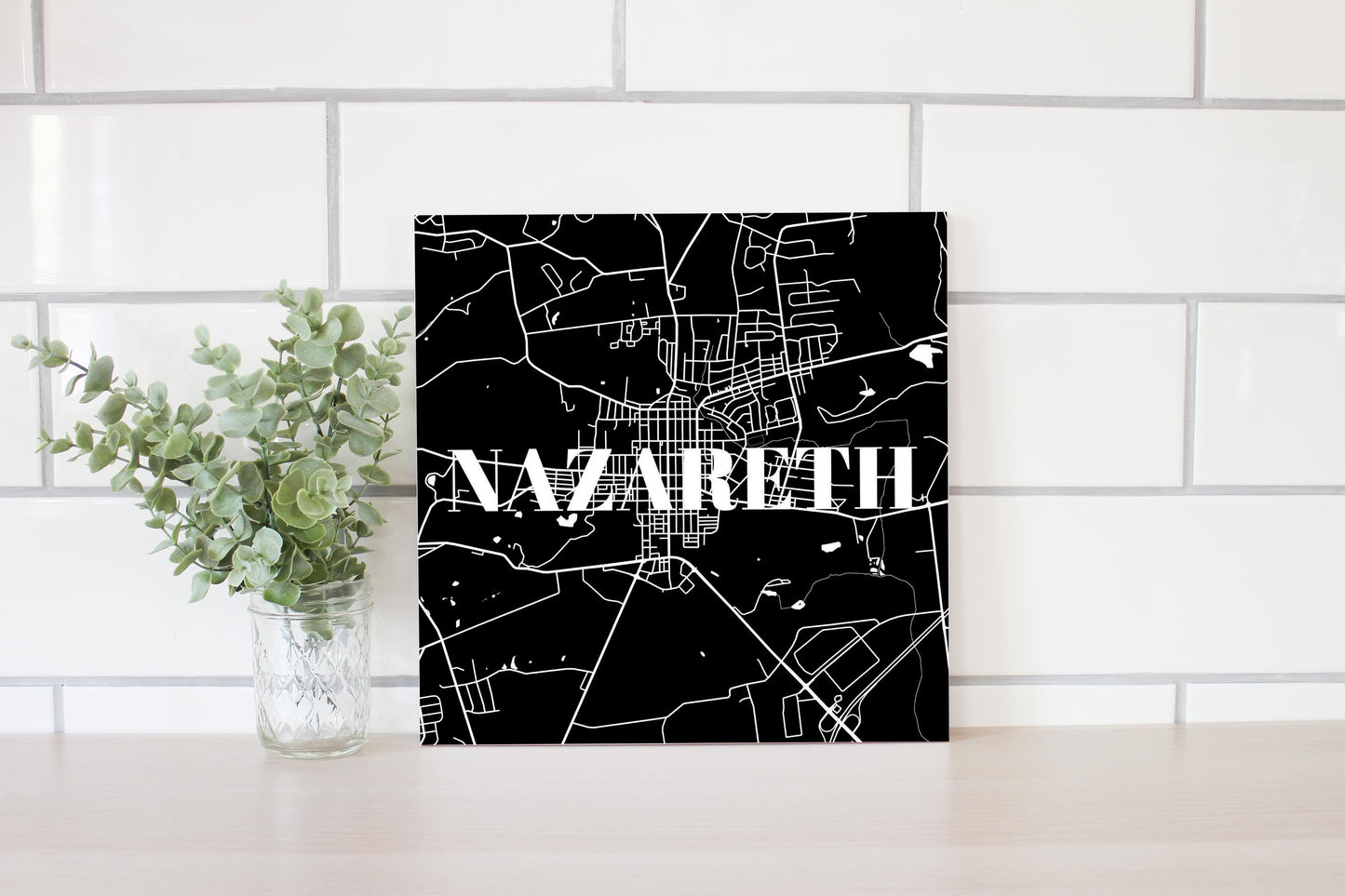 Minimalistic B&W Pennsylvania Nazareth Map | Wood Sign | Eaches | Min 2