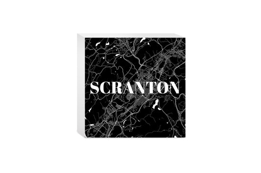 Minimalistic B&W Pennsylvania Scranton Map | Wood Block | Eaches | Min 4