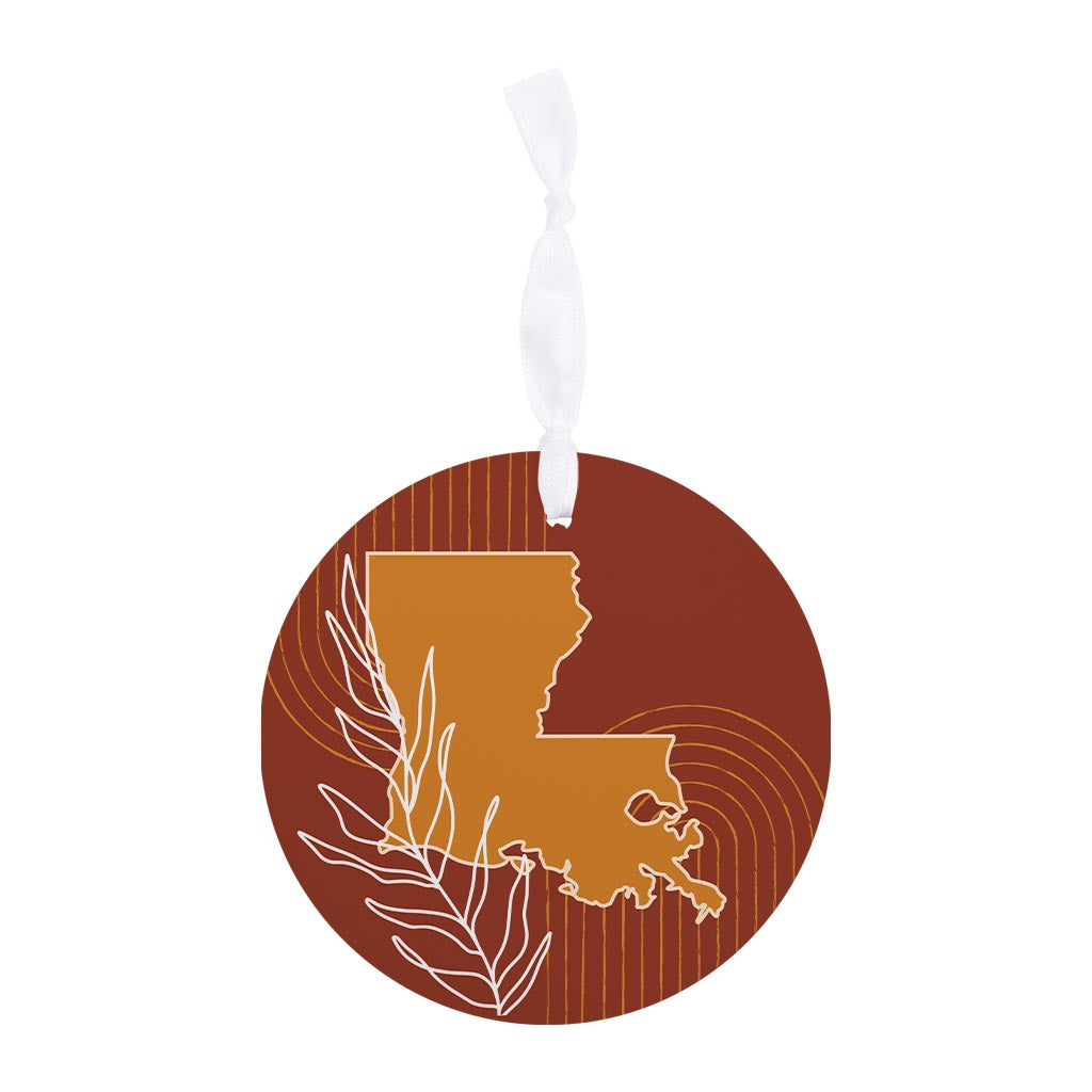 Modern Minimalist Louisiana State Shape With Leaf| Wood Ornament | Eaches | Min 6