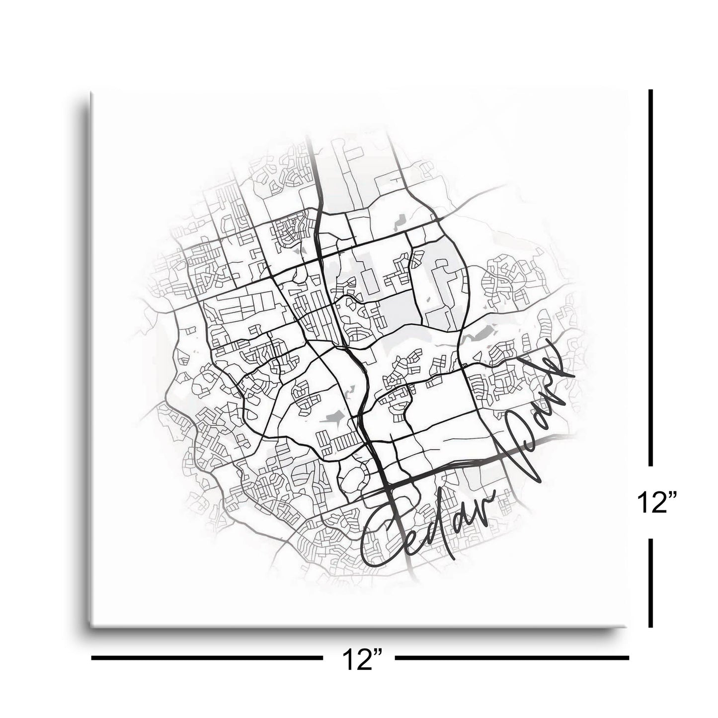 Minimalistic B&W Texas Cedar Park Circle Map | Hi-Def Glass Art | Eaches | Min 1