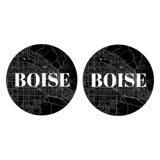 Minimalist B&W Idaho Boise Map | Absorbent Car Coasters | Set of 2 | Min 4