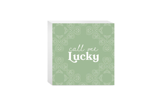 Sage Green Shamrock Call Me Lucky | Wood Block | Eaches | Min 4