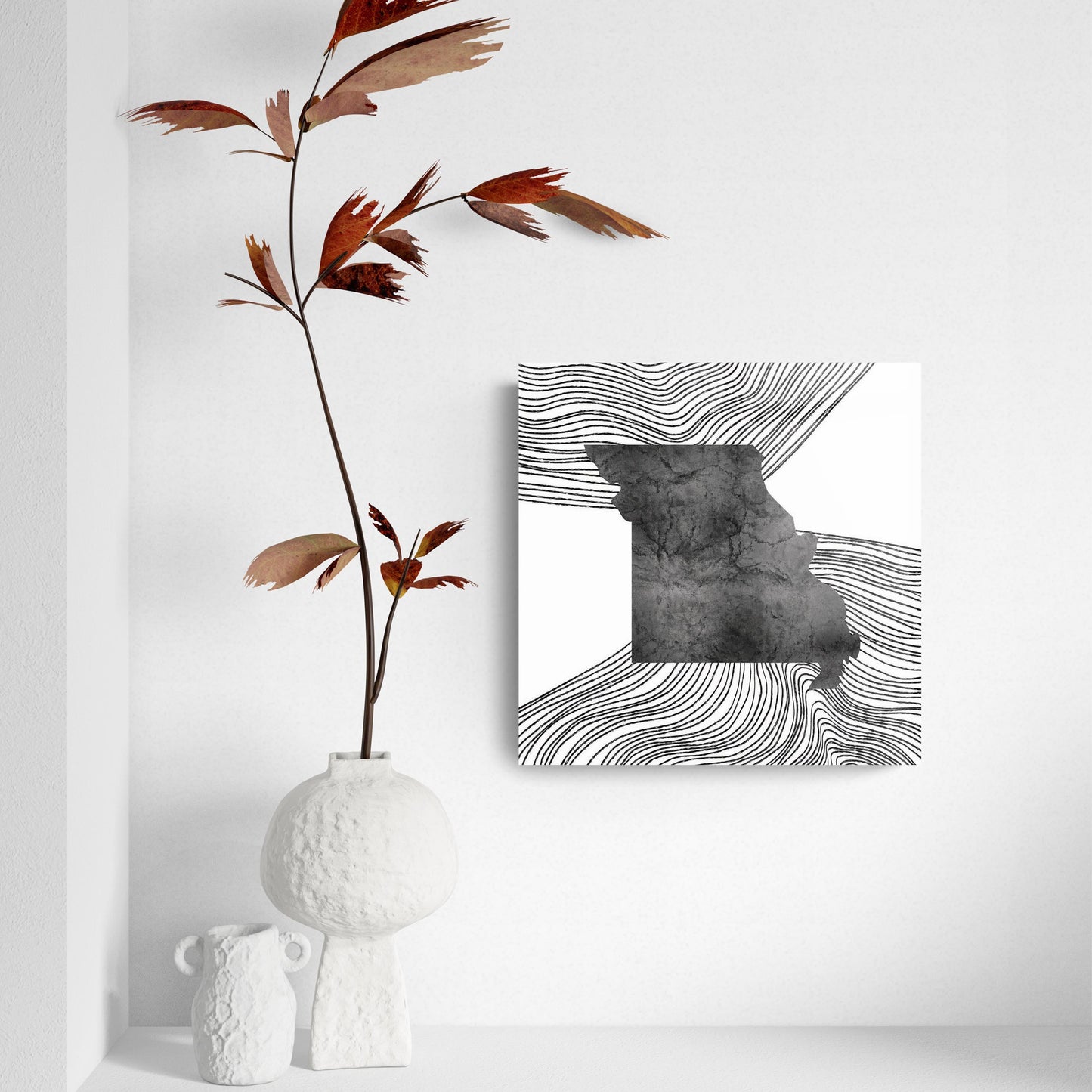 Minimalist B&W Missouri State With Fluid Lines | Hi-Def Glass Art | Eaches | Min 2