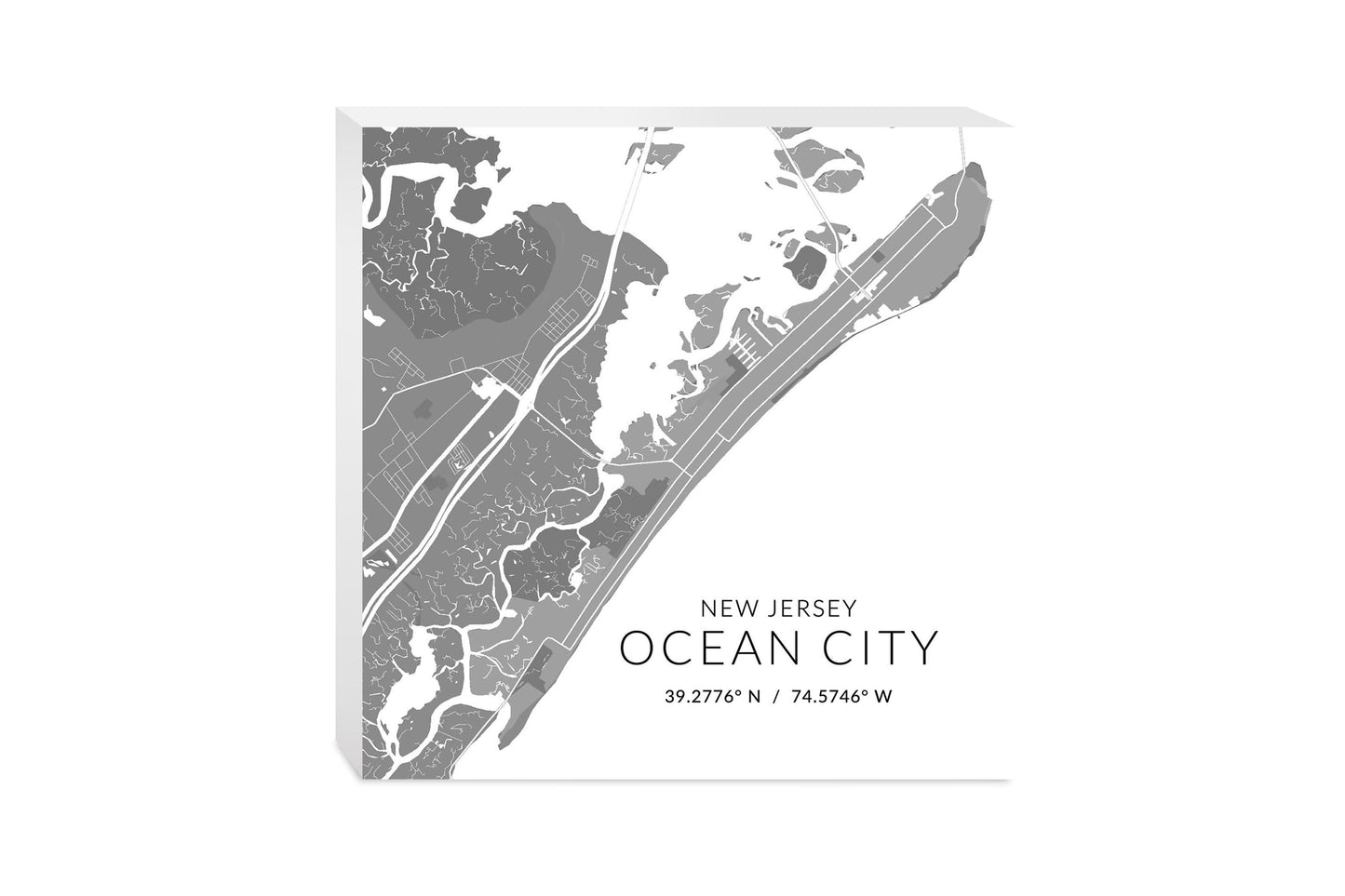 Ocean City Nj Minimalistic Map With Coordinates | Wood Block | Eaches | Min 2