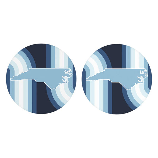 Blue Shades North Carolina State Retro Thick Lines | Absorbent Car Coasters | Set of 2 | Min 4