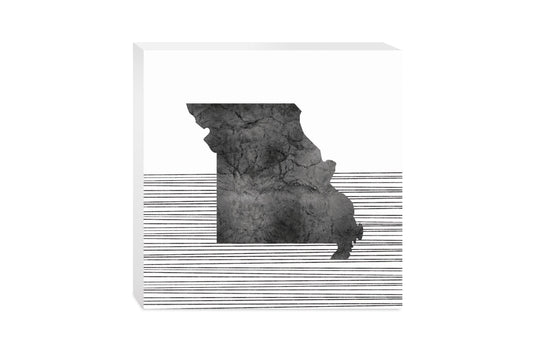 Minimalist B&W Missouri State With Straight Lines | Wood Block | Eaches | Min 2
