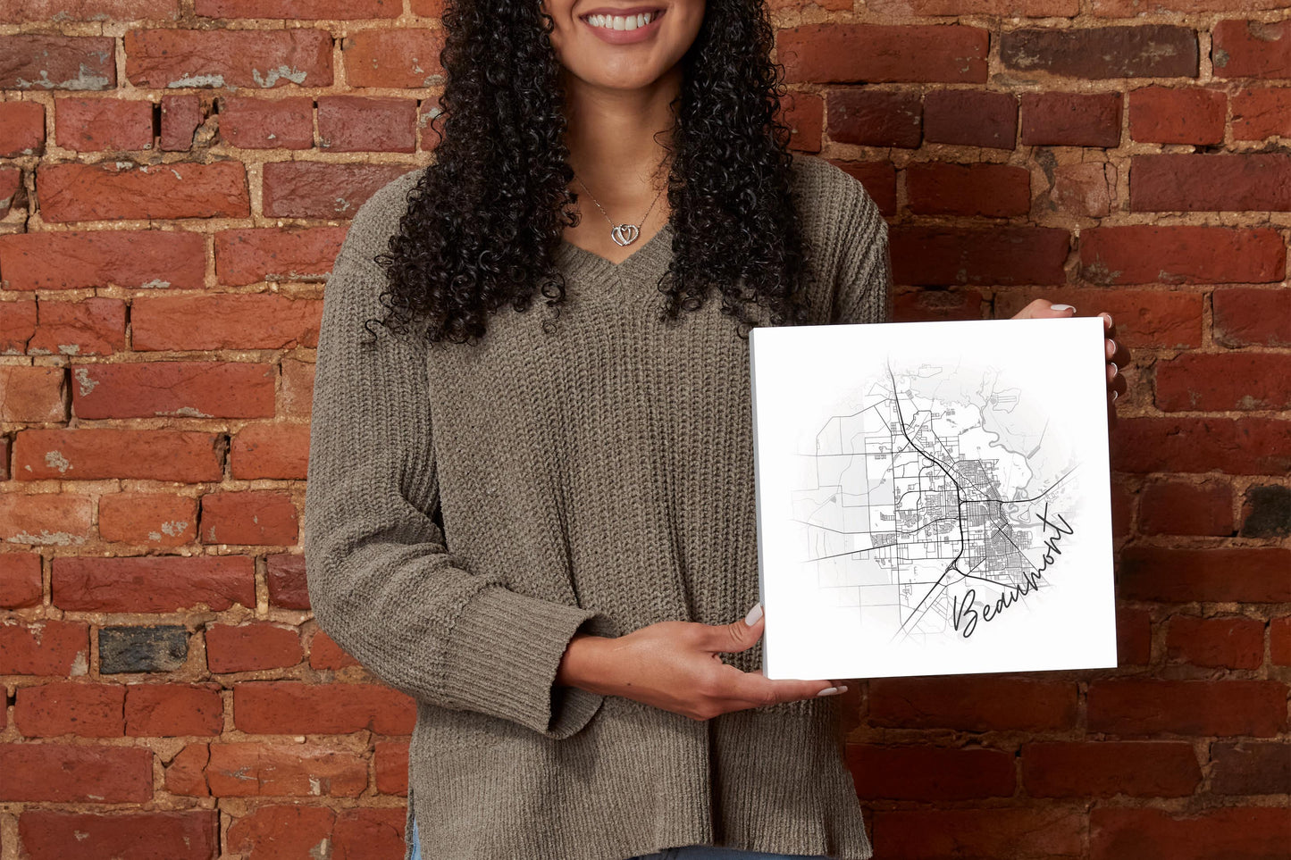 Minimalistic B&W Texas Beaumont Circle Map | Wood Block | Eaches | Min 2
