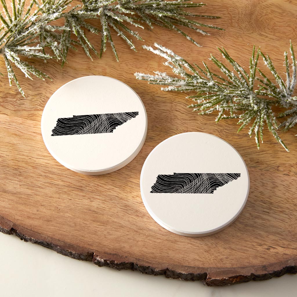 Minimalist B&W Tennessee State Shape| Absorbent Car Coasters | Set of 2 | Min 4