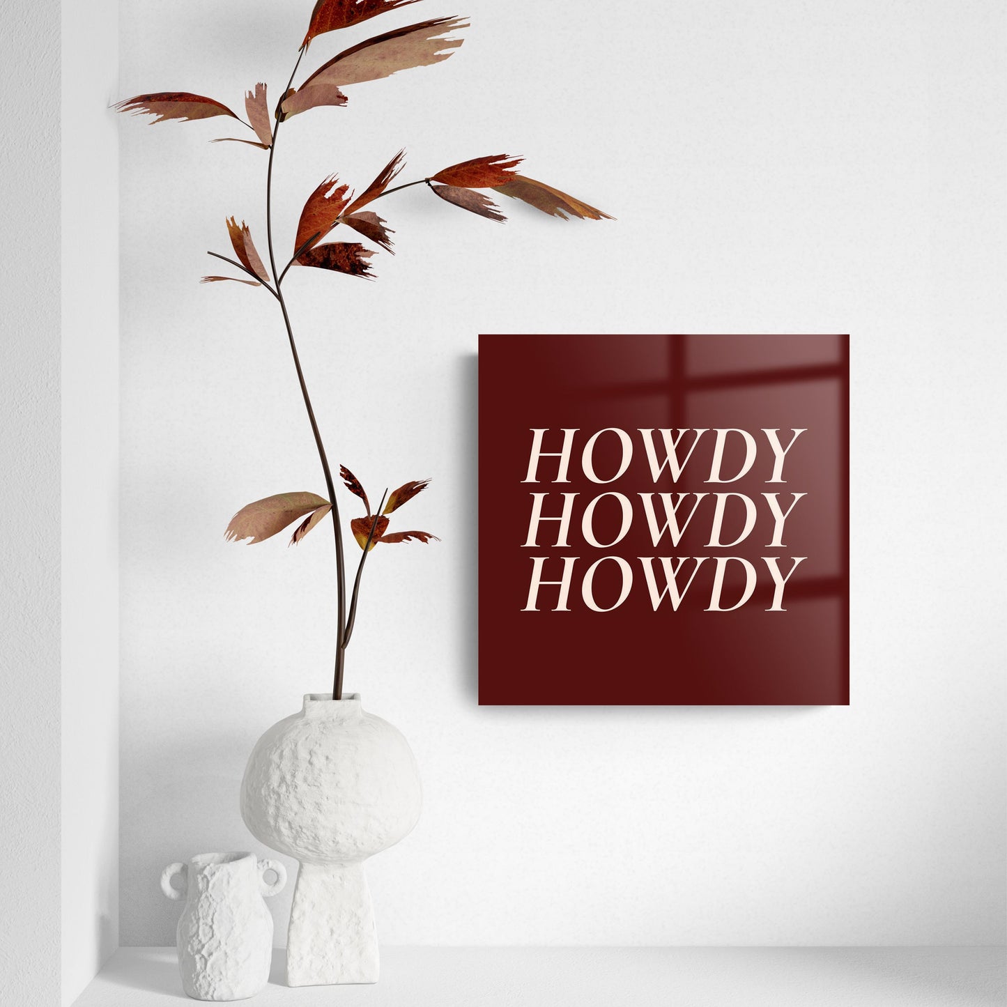 Modern Minimalist Texas Maroon Howdy| Hi-Def Glass Art | Eaches | Min 2