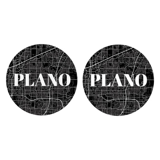 Minimalistic B&W Texas Plano Map | Absorbent Car Coasters | Set of 2 | Min 4