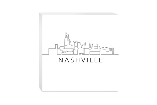 Minimalist B&W Tennessee Nashville Skyline | Wood Block | Eaches | Min 2