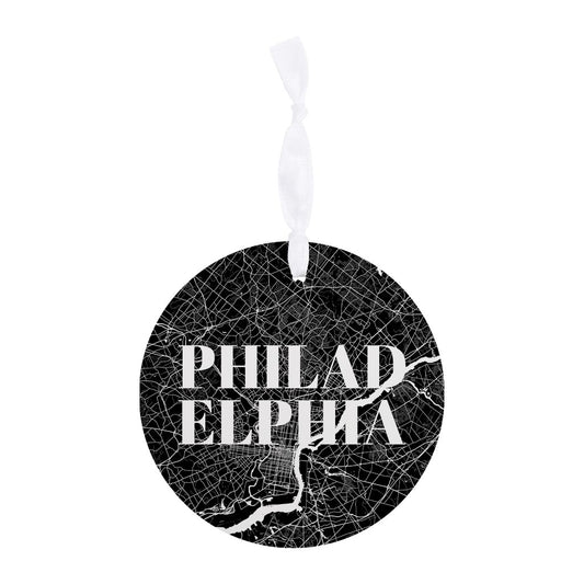 Minimalistic B&W Pennsylvania Philadelphia Map| Wood Ornament | Eaches | Min 6