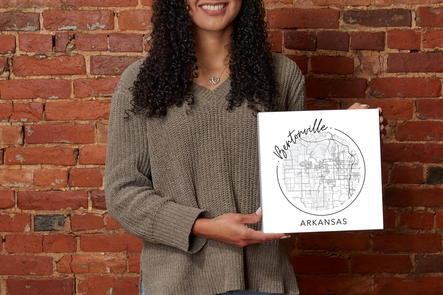 Minimalist B&W Arkansas Bentonville Circle Map State | Wood Block | Eaches | Min 2
