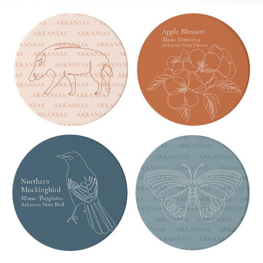 Modern Minimalist Arkansas Animal Line Drawings | Absorbent Coasters | Set of 4 | Min 2