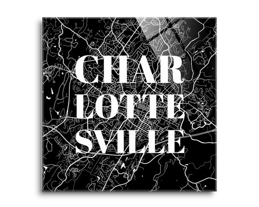 Minimalistic B&W Virginia Charlottesville Map | Hi-Def Glass Art | Eaches | Min 2