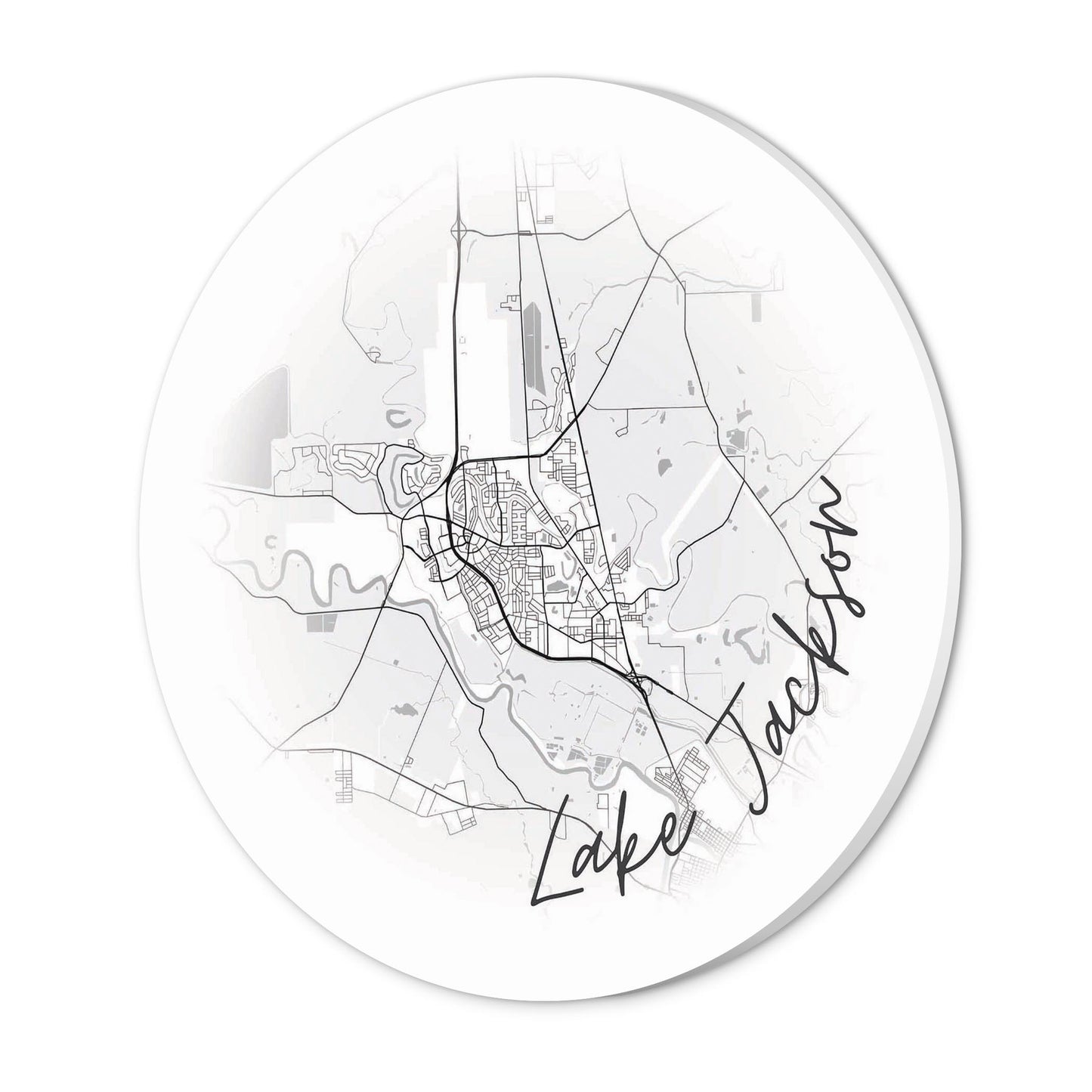 Minimalistic B&W Texas Lake Jackson Circle Map | Wood Sign | Eaches | Min 1