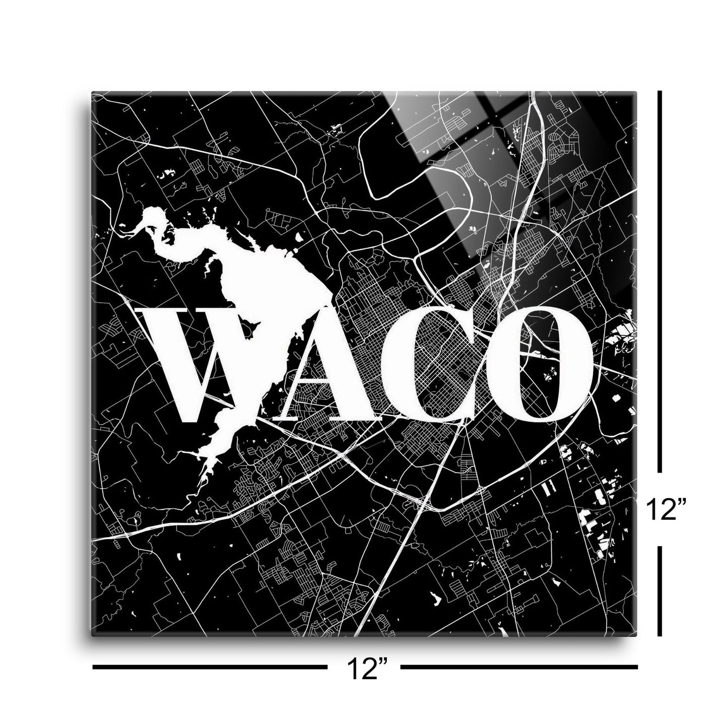 Minimalistic B&W Texas Waco Map | Hi-Def Glass Art | Eaches | Min 1