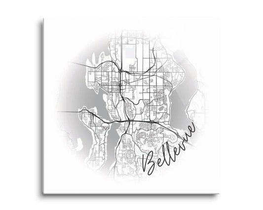 Minimalistic B&W Washington Bellevue Circle Map | Hi-Def Glass Art | Eaches | Min 2