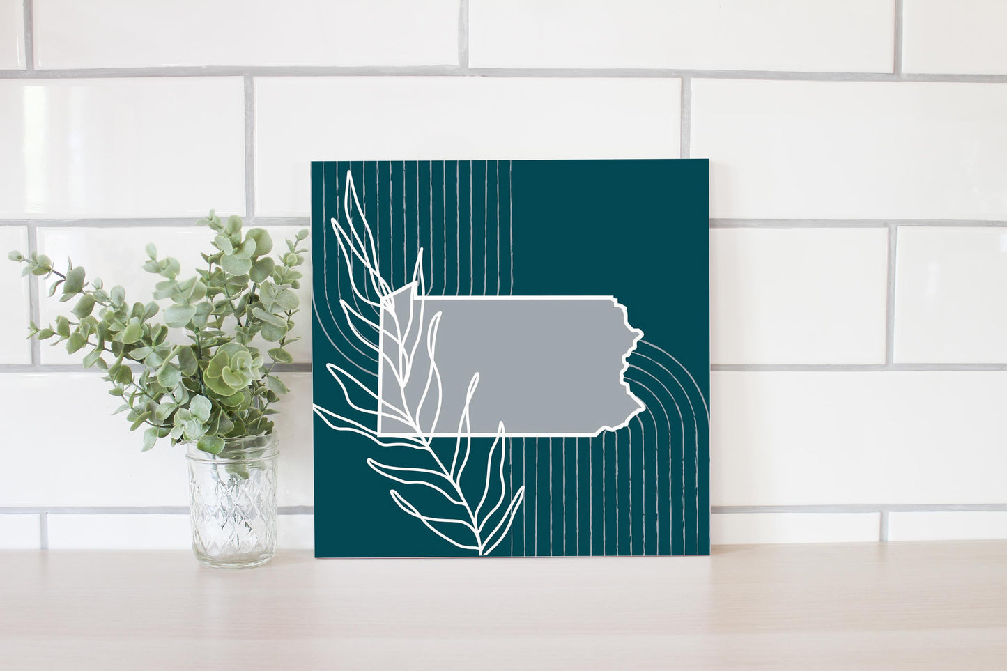 Modern Minimalist Pennsylvania Shape With Leaf | Wood Sign | Eaches | Min 2