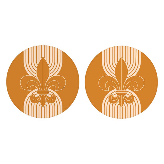 Modern Minimalist Louisiana Orange Fleu De Lis | Absorbent Car Coasters | Set of 2 | Min 4