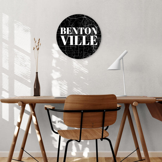 Minimalist B&W Arkansas Bentonville Map | Wood Sign | Eaches | Min 1