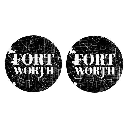 Minimalistic B&W Texas Fort Worth Map | Absorbent Car Coasters | Set of 2 | Min 4