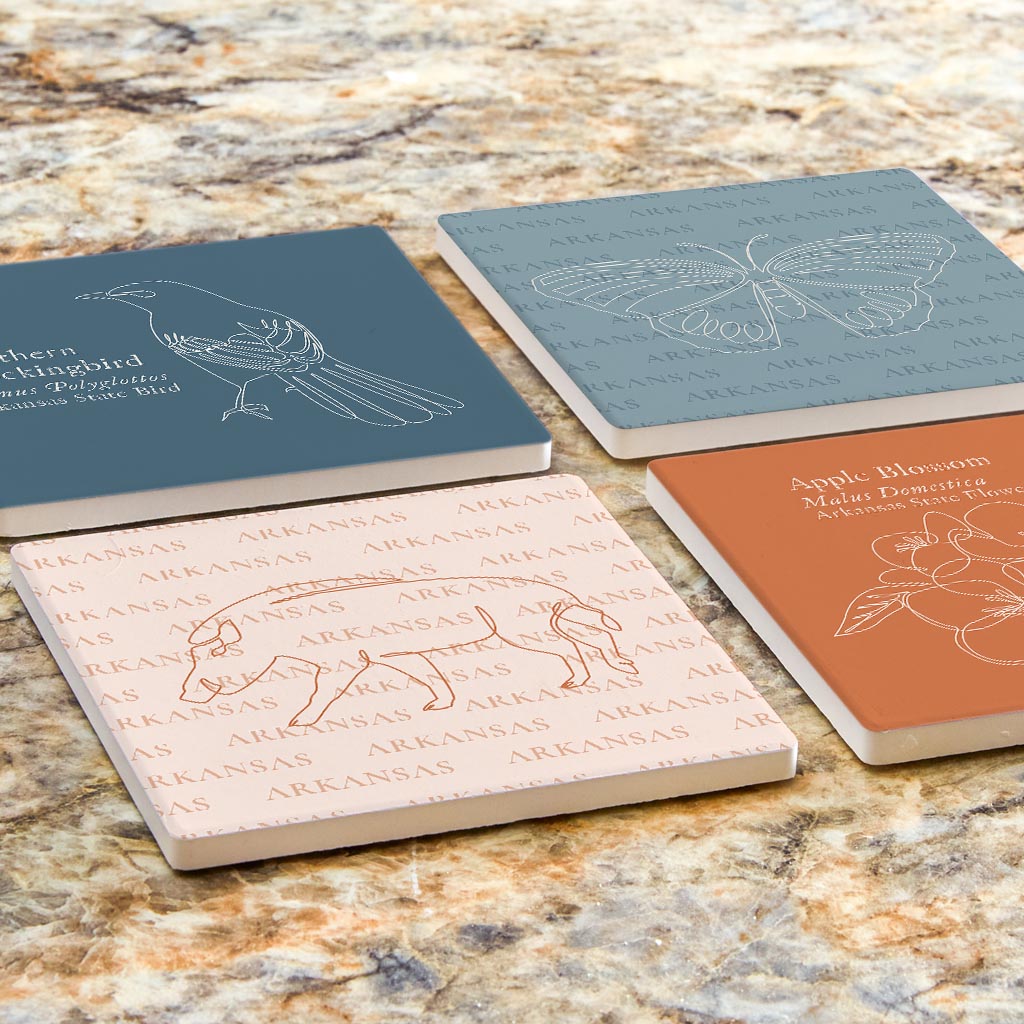 Modern Minimalist Arkansas Animal Line Drawings | Absorbent Coasters | Set of 4 | Min 2